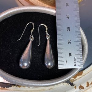 Sterling Silver Puffed Teardrop / Waterdrop Drop Earrings stamped 925